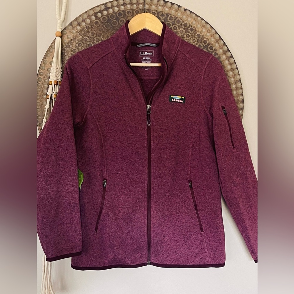 L.L.Bean® Fleece Knit Stand Collar Long Sleeve Full Zip Sweater Jacket Size M